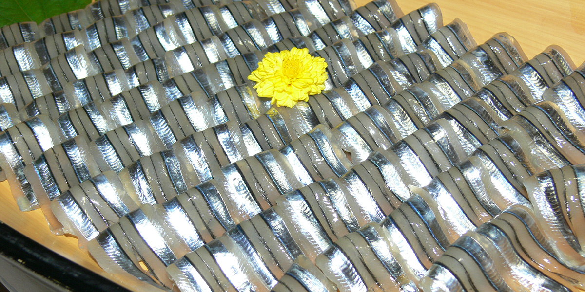 銀色に青い帯が特徴的なきびなごの刺身