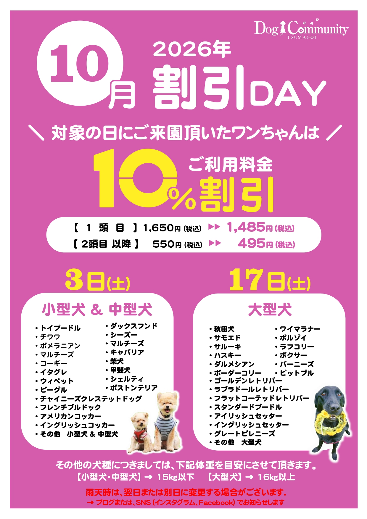 ドッグコミュニティ10月割引デー